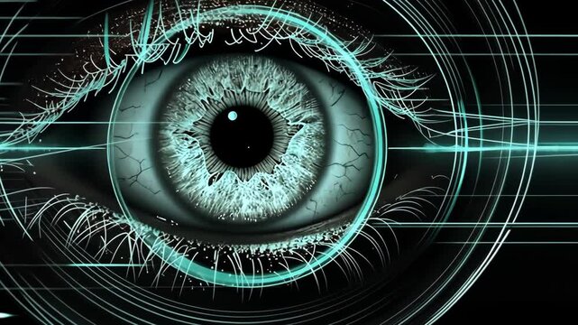 Abstract Eye Design with Futuristic Elements and Blue Highlights