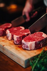 Raw Beef Steaks Being Prepared For Cooking