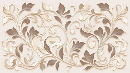 Decorative Floral Ornament Design with Swirling Tendrils and Elegant Leaves Neutral Color Scheme