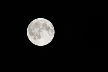 The full moon, showing its craters, on a clear dark night