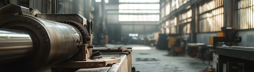 Industrial machinery inside a spacious and sunlit factory