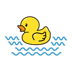 Cute yellow rubber duck with wave