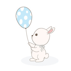 Cute Bunny holding egg balloon llustration
