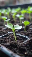 A close-up of a planting vegetable seeds into soil, in home 