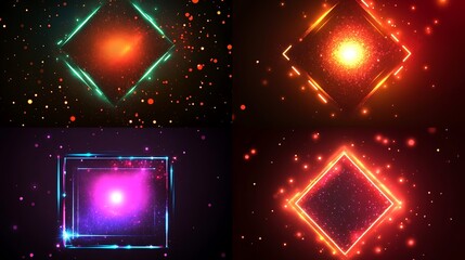 Obraz premium Glowing Neon Frames Enclosing Sparkling Energy Cores