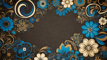 Elegant Floral Arrangement in Blue and Gold with Ornate Design Elements Frame for Celebratory Invitation