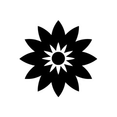 Simple Flower Silhouette: A minimalist, black and white silhouette of a stylized flower, with a central sun-like core. Its simple design evokes a sense of natural beauty and timeless elegance.