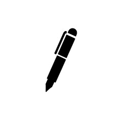 Simple Black Pen Icon: A minimalist icon depicting a simple black pen, perfect for representing writing, notes, or office supplies.  