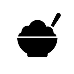 Bowl of Oatmeal: Simple black glyph icon of a bowl of oatmeal with a spoon, perfect for representing breakfast, healthy eating, or simple meals. 