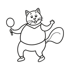 Chubby Playful Cat Playing Badminton Line Art Vector Illustration