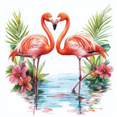 Fototapeta premium Illustration with flamingos forming heart feels romantic