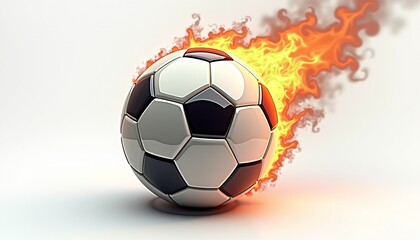 Obraz premium Soccer ball with fiery flames on a white background
