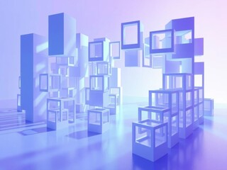 Fototapeta premium Abstract 3D rendering of geometric shapes in pastel blue