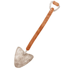 Shovel gardening tool watercolor clip art illustration