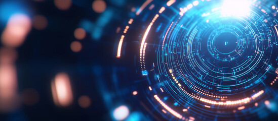 Fototapeta premium Digital Processor Chip Technology Abstract background showcasing a detailed computer CPU chip, with glowing lines and circuits representing modern processor technology. Blue and si