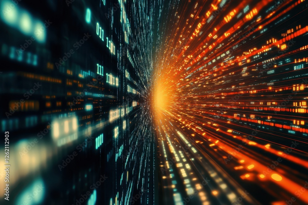 Poster Exploration of abstract technology background with big data and digital lines in vibrant colors, Abstract technology background, big data digital line wave business concept