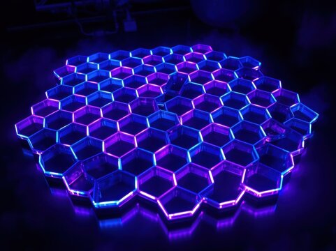 Abstract Hexagon Grid with Neon Lights