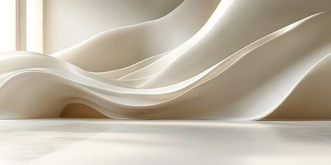 Fototapeta premium Abstract white interior design, flowing curves, sunlight, minimalist backdrop