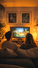 Couple enjoying a relaxing evening watching television
