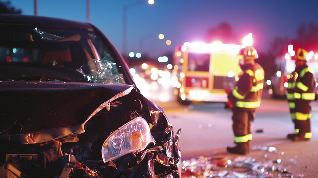 Major Car Collision with Extensive Damage A head-on car accident with two vehicles severely damaged, their bodies crushed from the force of the crash. Emergency crews are working t