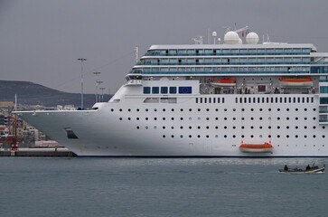 Luxury classic cruiseship cruise ship liner Romantica docked in port of Heraklion, Crete in Greece...