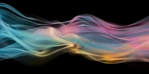 Obraz premium Colorful abstract wave of flowing multicolored smoke on black background
