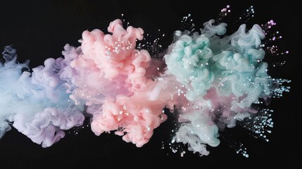 Abstract cloud-like swirls of pastel colors on black background