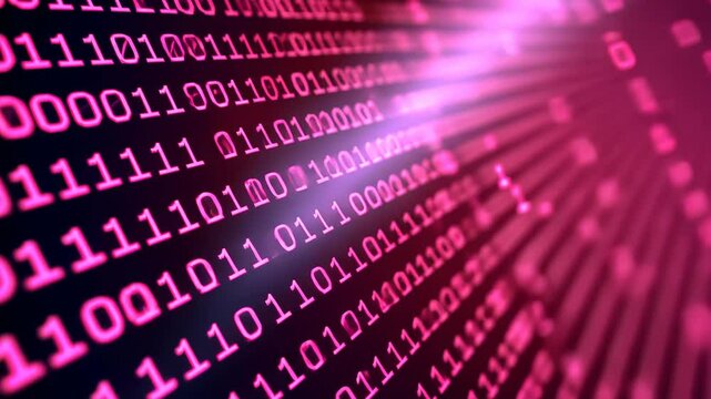 Abstract Binary Data Stream in Glowing Pink and Purple Background