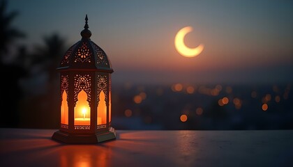 Fototapeta premium Ramadan lantern shines at night