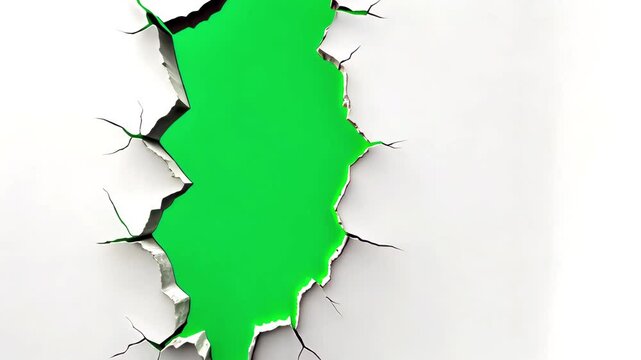 crack in white background with green screen. Hole in white wall. Paper animation over green screen Stop motion,Green Screen cracks of wall Easy removed green screen. High resolution. 4k quality.