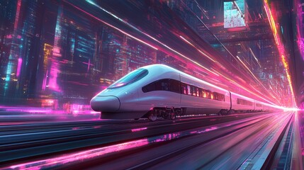 Fototapeta premium A high-tech bullet train traveling through a futuristic landscape