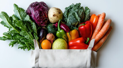 Food Waste Action Week Assorted fresh vegetables and fruits overflowing from reusable bag