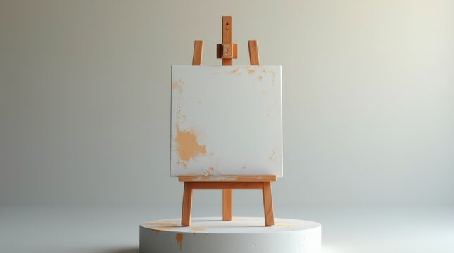 easel for oil painting, covered in paint, standing on a podium  - Powered by Adobe