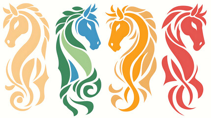 Naklejka premium Four Stallions Equestrian Art Display Elegant Equine Stallions in Diverse Colors Decorative Set