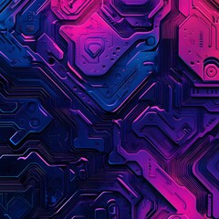 Futuristic Cyberpunk Inspired Digital Abstract Artwork with Glowing Neon Circuitry Patterns