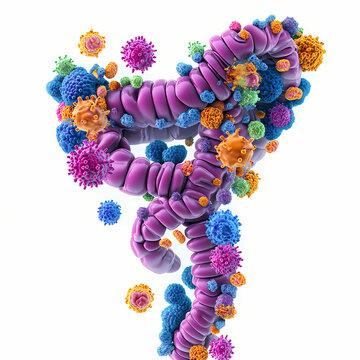 Colorful representation of microbiomes and their interactions in the gut. Generative AI