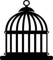 Bird cage icon.Set of closed empty bird cage silhouette icon vector illustration design.Metal animal transport hanging prison cages. Depicted without birds symbol of freedom and space.