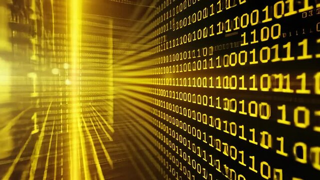 Abstract digital background with binary code and glowing particles