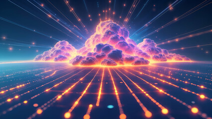 Glowing Cloud Form in Abstract Cloud Computing Design Symbolizing Virtualization and Digital Transformation