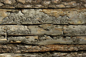 Amazingly beautiful texture of the board. Old retro board. Beautiful pattern of the board with bark. Close-up.