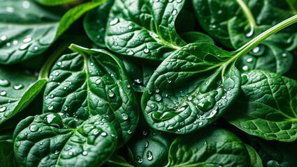 Fresh Spinach Leaves with Water Droplets