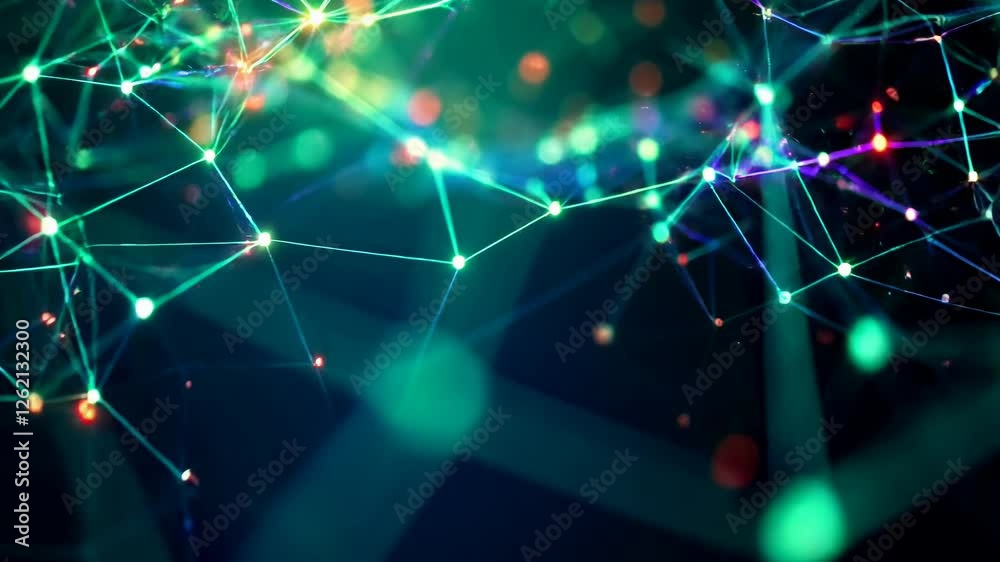 Poster Dynamic abstract network of glowing lines and nodes in motion