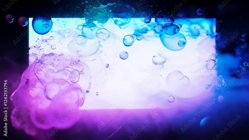 Poster A white background with a blue and purple swirl of bubbles. The bubbles are of different sizes and colors