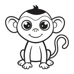 Vector illustration of monkey isolated on white background. Coloring book.