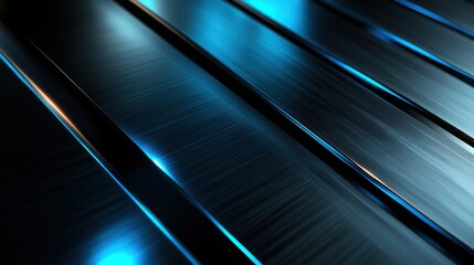 Dark chrome metal surface with glowing blue edges, high-tech luxury design, ultra HD metallic shine