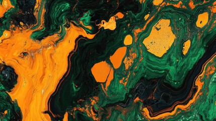 Naklejka premium Abstract orange and green fluid art swirls