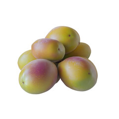 Obraz premium Fresh Mango Bunch Arranged on White Background
