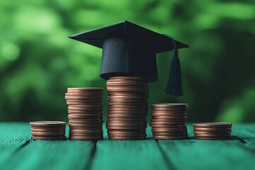 Scholarship money concept. Coins with money stack step growing growth saving money investment