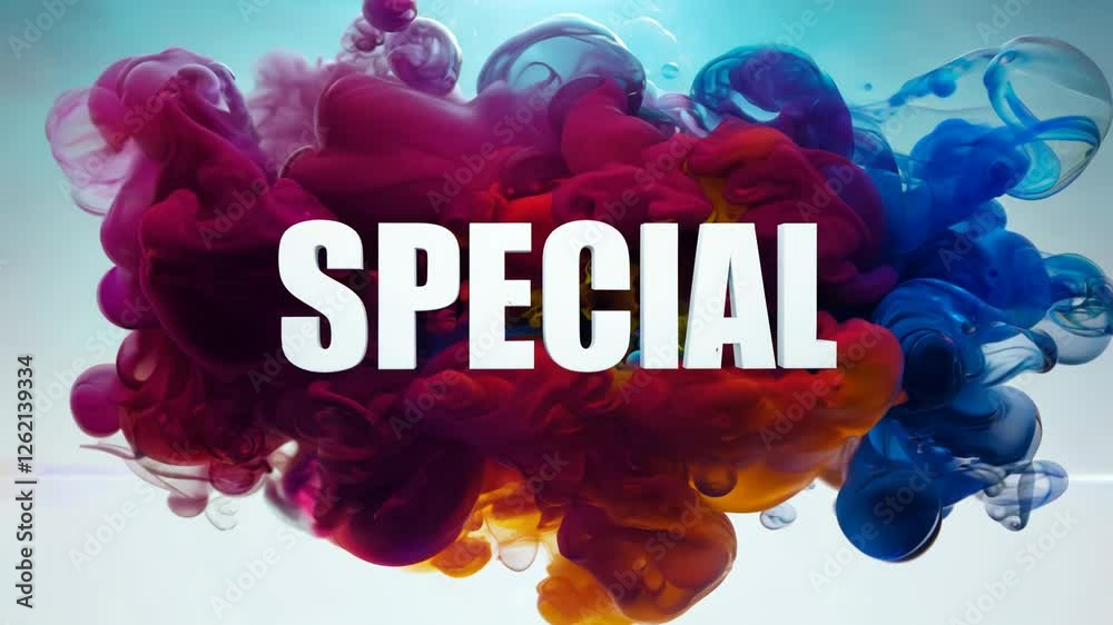 Poster A vibrant explosion of paint with the word SPECIAL written in bold white letters. The word is surrounded by the colorful paint, creating a dynamic and eye-catching design