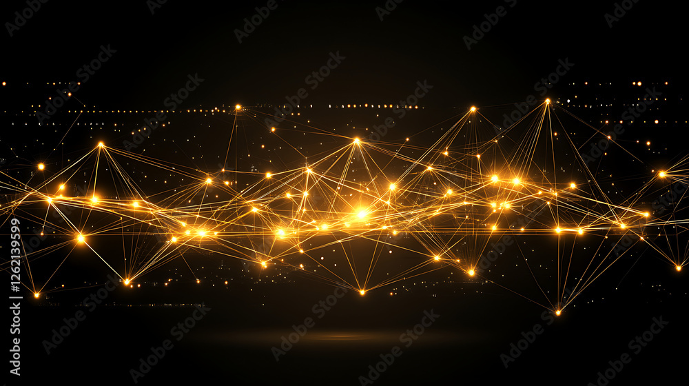 Poster golden network connection abstract digital background with glowing points and lines